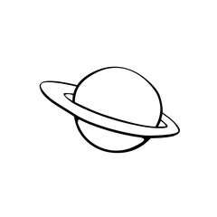 Vector outline Saturn, Planet, satellite, space object. Simple design element, icon, clip art on the theme of cosmos, UFO. Doodle primitive illustration.