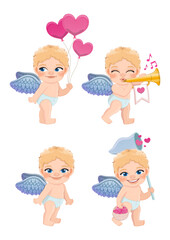 Set of cute cartoon Cupids. Valentine's Day with Cupids Vector