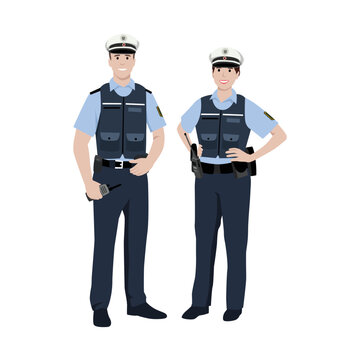 Man and woman Police character design. European type. Flat vector illustration isolated on white background