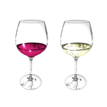Illustration set image of red and white wine