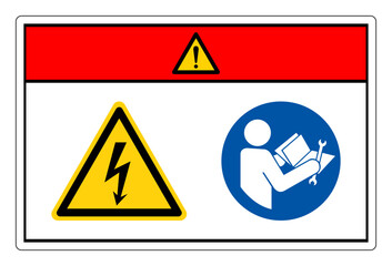 Danger High Voltage Read Technical Manual Before Servicing Symbol Sign, Vector Illustration, Isolate On White Background Label. EPS10 - obrazy, fototapety, plakaty