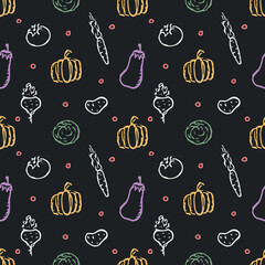 Seamless pattern with vegetable icons. doodle vegetables pattern. Food background