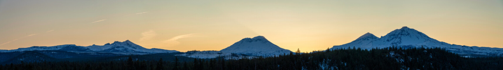 Three Sisters Mountains in the Oregon Cascades at Sunset in Winter