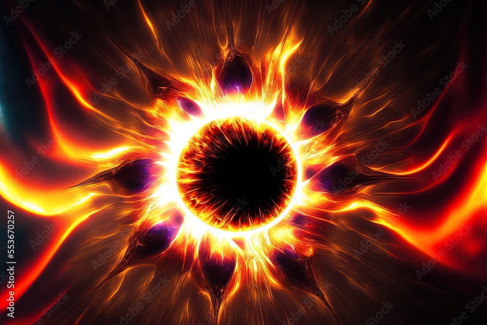 Poster Wallpaper with a colorful abstract design based on the subject of a blazing sun. Generative AI