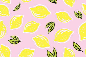 Tropical seamless pattern with yellow lemons. Fruit repeated background. Vector bright print for fabric or wallpaper.
