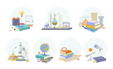 science. set of education symbols history geography chemistry and physical concepts vector pictures set