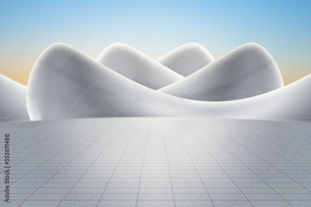 Aufkleber empty concrete asphalt floor plaza and gray abstract curved walls. 3d rendering of modern architectu