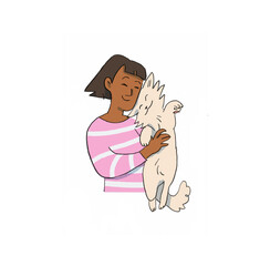 A girl hugs a cat.