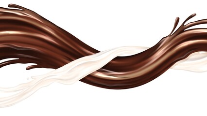 チョコレートとミルクの流れが絡む切り抜き背景　ラスター素材