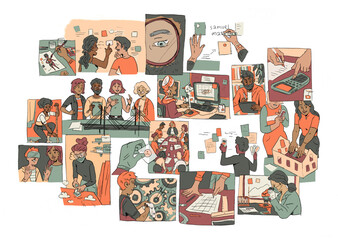 Variety of people at work.