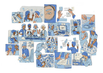 Variety of people at work.