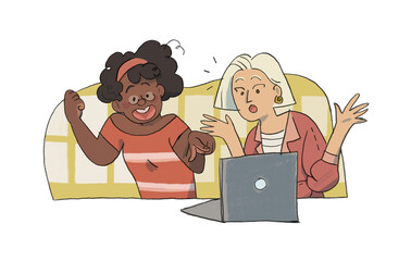 Two women looking at a computer.