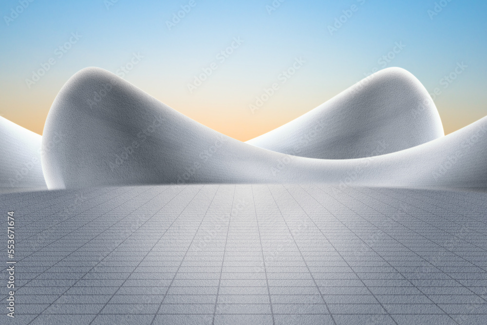 Aufkleber empty concrete asphalt floor plaza and gray abstract curved walls. 3d rendering of modern architectu