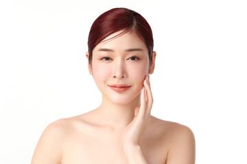 Beautiful young asian woman with clean fresh skin on white background, Face care, Facial treatment, Cosmetology, beauty and spa, Asian women portrait.