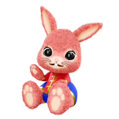 a 3D rendering of a cute, fluffy pink rabbit doll, the Chinese zodiac symbol for the New Year.