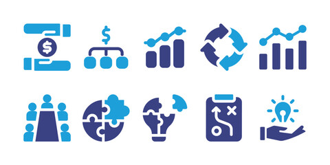 Business icon set. Vector illustration. Containing business, business strategy, data analytics, pie chart, meeting room, tactic, solution, skill development, opportunity