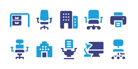 Fototapeta na wymiar Office icon set. Vector illustration. Containing printer, desk, office chair, chair, office, workspace
