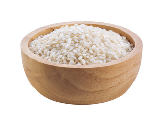 white rice in wood bowl isolated on transparent png