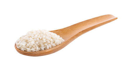 Fototapeta na wymiar white rice in wood spoon isolated on transparent png
