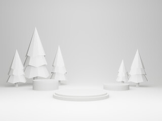 3D white geometric Christmas podium.