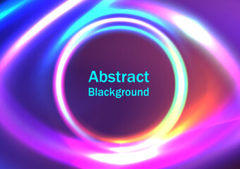 Abstract background, multicolored glowing curves beautifully overlaid. There is space in the middle purple gradient background