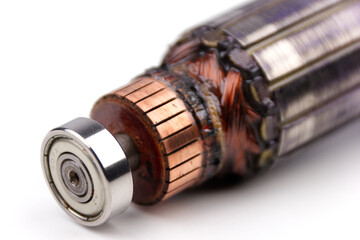 Electric motor rotor, stator, isolated on white background with real shadows