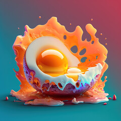 egg yolk with liquid splash conceptual illustration - obrazy, fototapety, plakaty