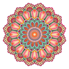 Vector hand drawn doodle mandala colorful. Ethnic mandala with colorful tribal ornament. Isolated. Bright colors.