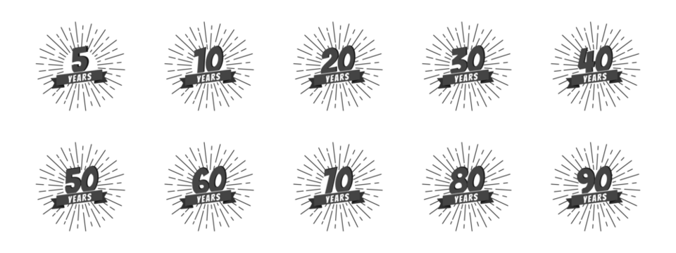 Different Isolated Anniversary Retro Icon Stamp Illustrations Set