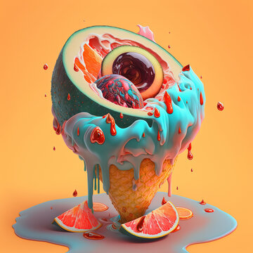 Conceptual Ice Cream With Blue Liquid Dropping