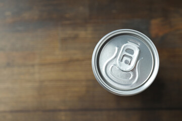 Concept of drink, blank can, space for text