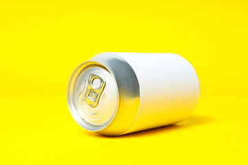 Concept of drink, blank can, close up