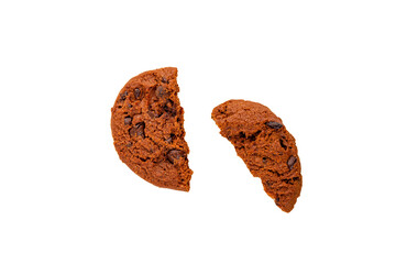 Chocolate chip cookies isolated on transparent background. Sweet biscuits.