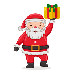 Cute Santa Claus deliver christmas gift in cartoon style illustration