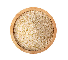 Sesame seeds in a woodenbowl isolated on transparent png