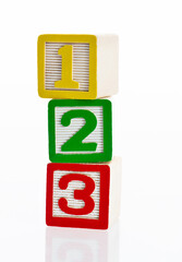 1, 2 and 3 wooden blocks on white background