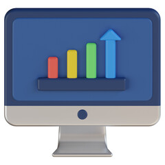 computer bar chart 3d render icon with transparent background