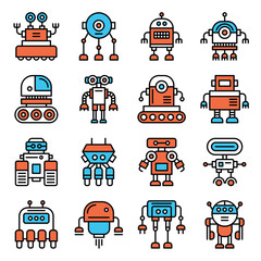 Robot Icons Set on White Background. Line Style Vector