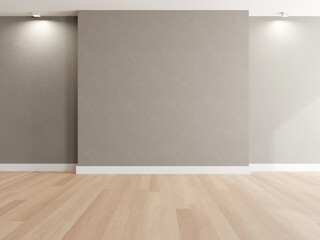 3d rendering of empty room with wooden floor and plain wall.
