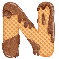 Alphabet waffer of chocolate clipart.delicious sweet bakery letter.