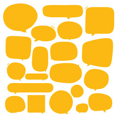 Set of speak bubble text, chatting box, message box outline cartoon illustration design. Balloon doodle style of thinking sign symbol. color cute and lovely chat speech sticker. box, text, dialog, art