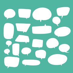 Set of speak bubble text, chatting box, message box outline cartoon illustration design. Balloon doodle style of thinking sign symbol. color cute and lovely chat speech sticker. box, text, dialog, art