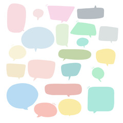 Set of speak bubble text, chatting box, message box outline cartoon illustration design. Balloon doodle style of thinking sign symbol. color cute and lovely chat speech sticker. box, text, dialog, art