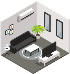 Isometric modern living room interior