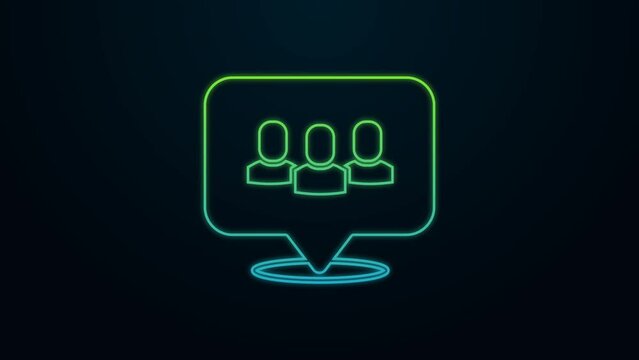 Glowing neon line Project team base icon isolated on black background. Business analysis and planning, consulting, team work, project management. Developers. 4K Video motion graphic animation