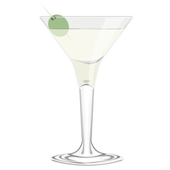 Martini in a glass with an olive. Vector illustration on a white background