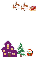 Christmas Background with Santa Claus Ride Reindeer Sleigh