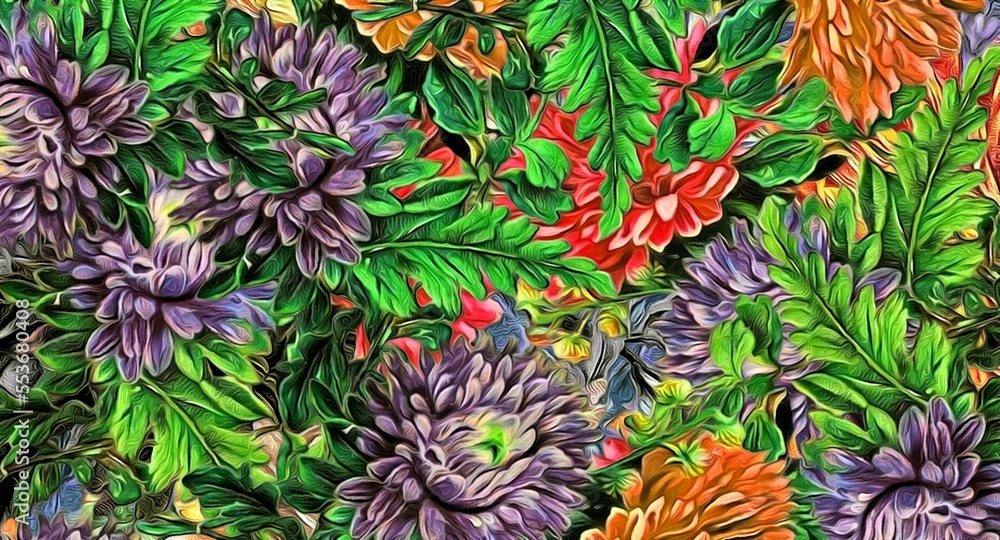 Aufkleber computer graphics of abstract floral psychedelic background stylization of colored chaotic stickers 