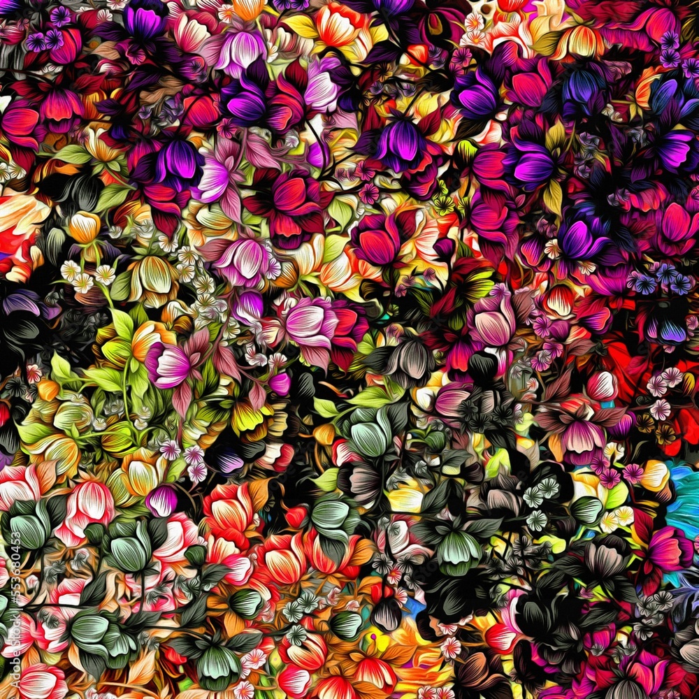Aufkleber computer graphics of abstract floral psychedelic background stylization of colored chaotic stickers 