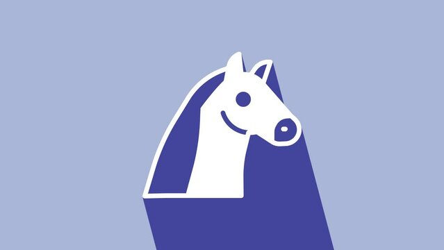 White Horse icon isolated on purple background. Animal symbol. 4K Video motion graphic animation